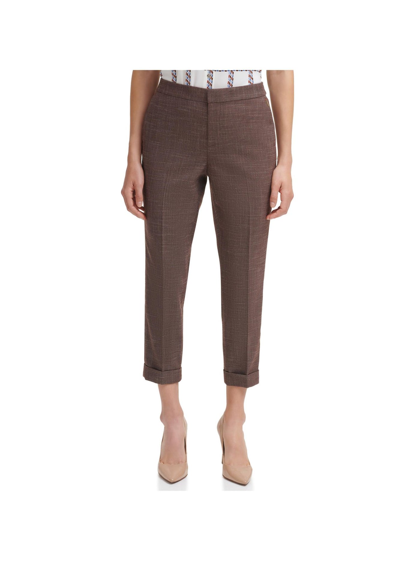 TOMMY HILFIGER Womens Brown Pocketed Wear To Work Cuffed Pants 14