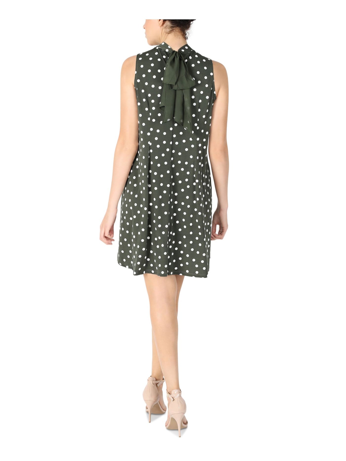 SIGNATURE BY ROBBIE BEE Womens Green Stretch Polka Dot Sleeveless Mock Neck Above The Knee Party Shift Dress Petites PM