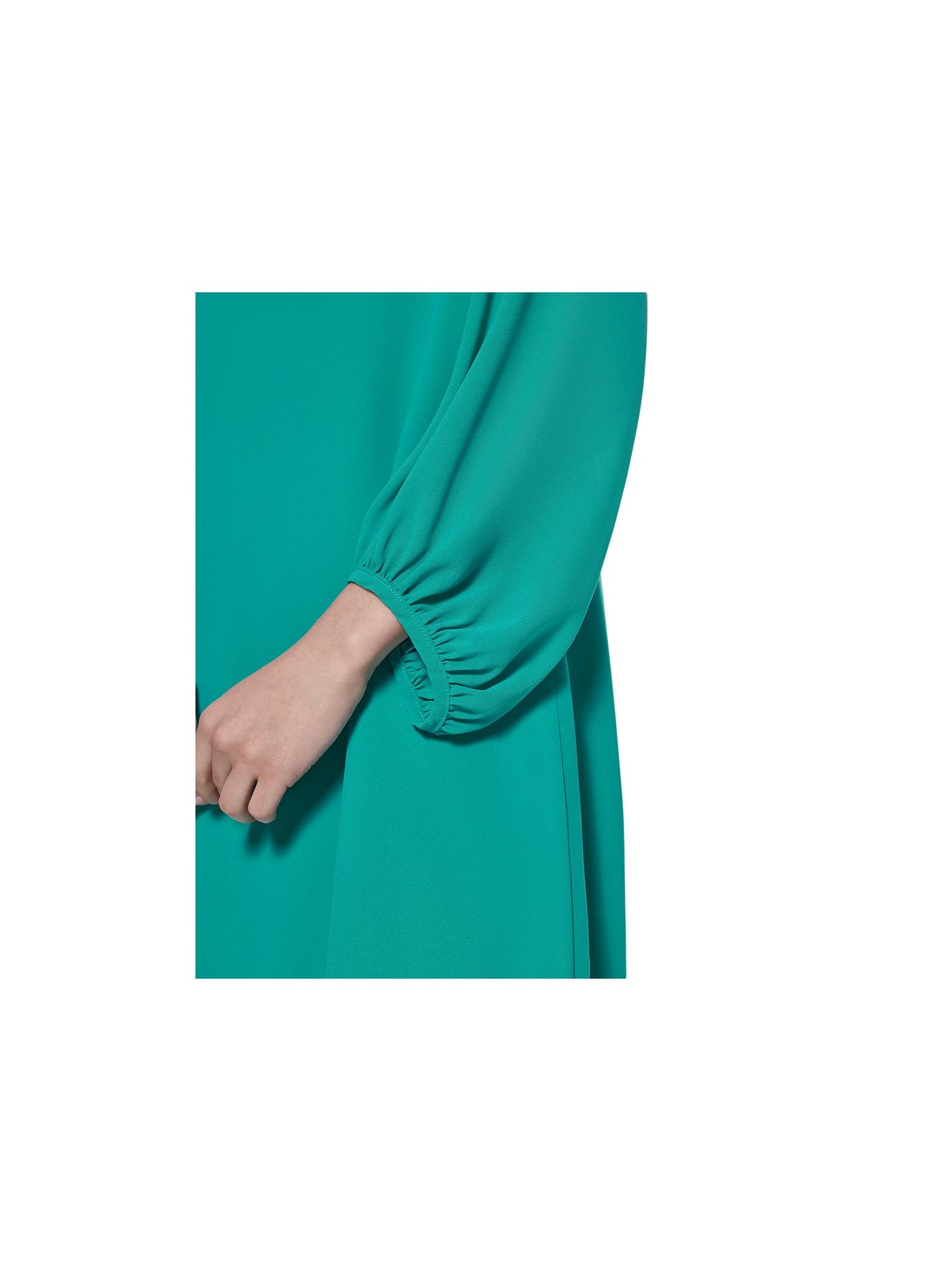 ELIZA J Womens Green Stretch Zippered Shirred Chiffon Blouson Sleeve V Neck Above The Knee Party Shift Dress 4
