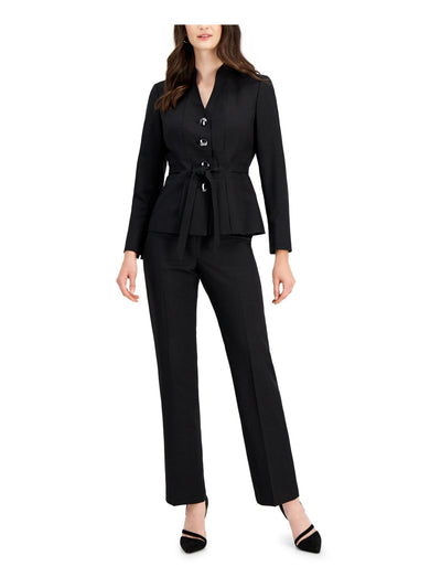 LE SUIT Womens Black Lined Hook And Bar Closure Wear To Work Blazer Straight leg Pant Suit 14
