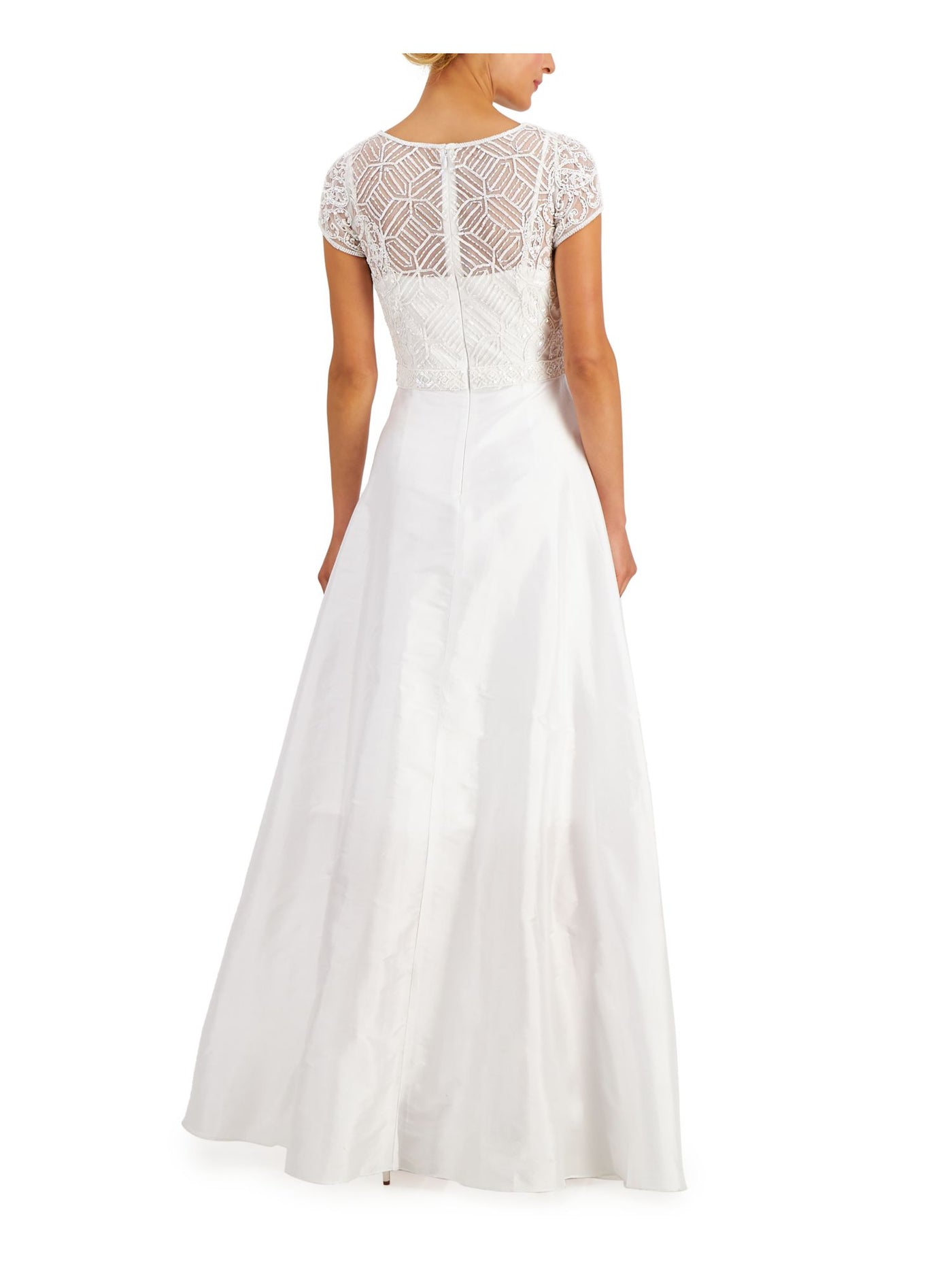 JKARA Womens White Zippered Beaded Overlay Lined Sleeveless V Neck Full-Length Evening Hi-Lo Dress S