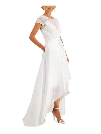 JKARA Womens White Zippered Beaded Overlay Lined Sleeveless V Neck Full-Length Evening Hi-Lo Dress L
