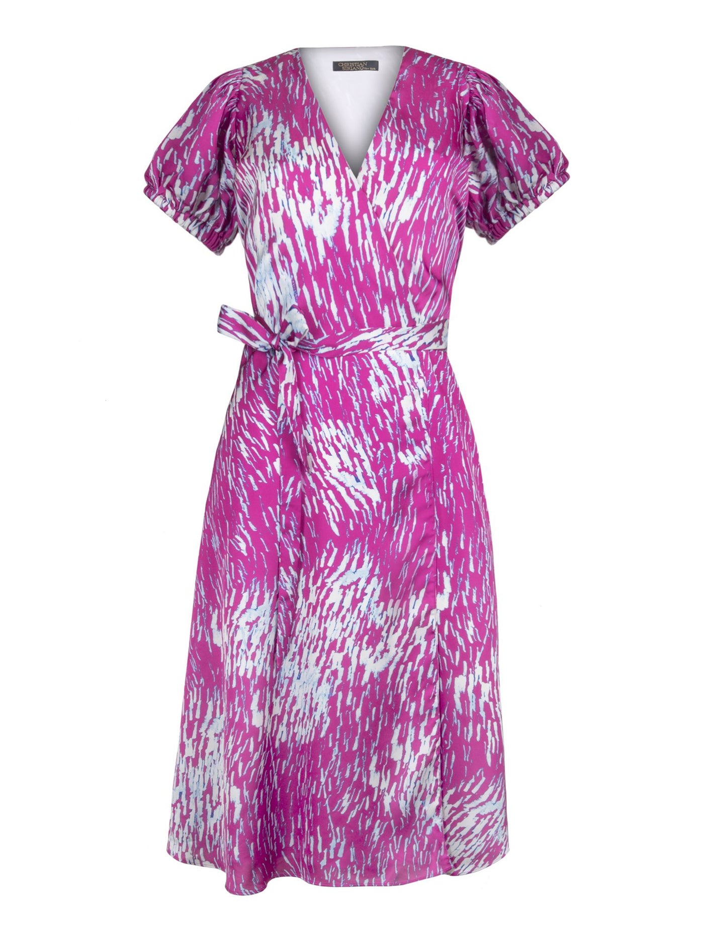 RACHEL RACHEL ROY Womens Pink Tie Lined Printed Short Sleeve Surplice Neckline Midi Wear To Work Wrap Dress 0