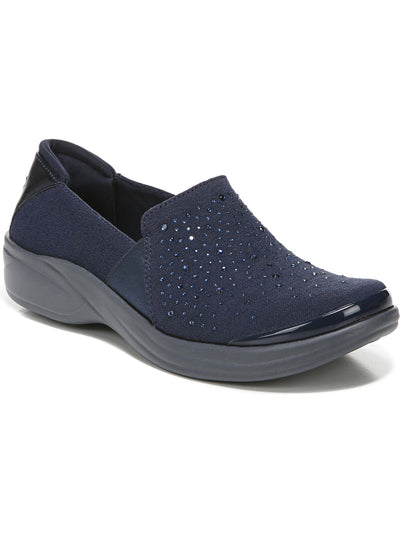 BZEES Womens Navy Mixed Media Odor Control Cushioned Rhinestone Arch Support Poppyseed Round Toe Wedge Slip On Flats Shoes 10 M