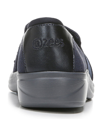 BZEES Womens Navy Mixed Media Odor Control Cushioned Rhinestone Arch Support Poppyseed Round Toe Wedge Slip On Flats Shoes 10 M
