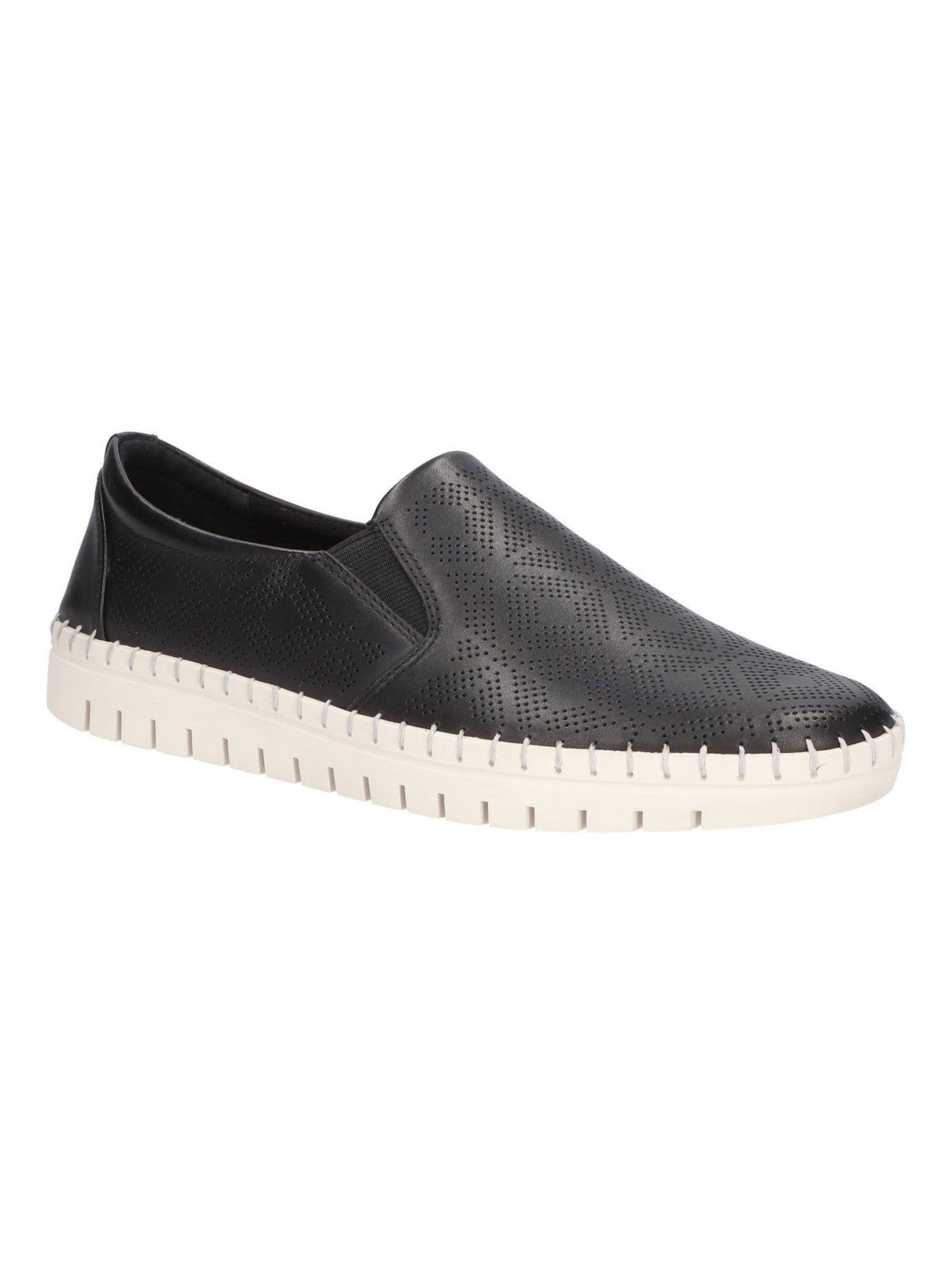 BELLA VITA Womens Black Geometric Treaded Goring Cushioned Perforated Aviana Round Toe Wedge Slip On Leather Sneakers Shoes 7 M