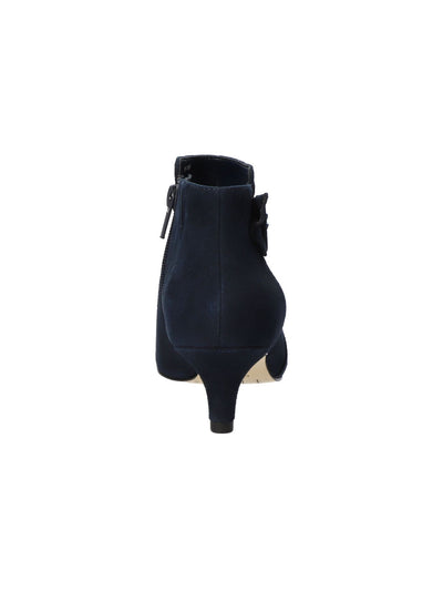 BELLA VITA Womens Navy Padded Buckle Accent Goring Bindi Pointed Toe Kitten Heel Zip-Up Leather Booties 5.5 M