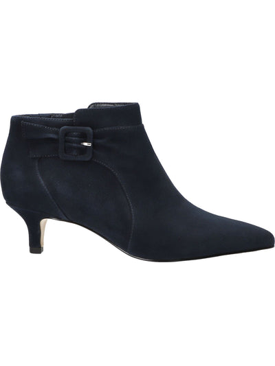 BELLA VITA Womens Navy Padded Buckle Accent Goring Bindi Pointed Toe Kitten Heel Zip-Up Leather Booties 5.5 M