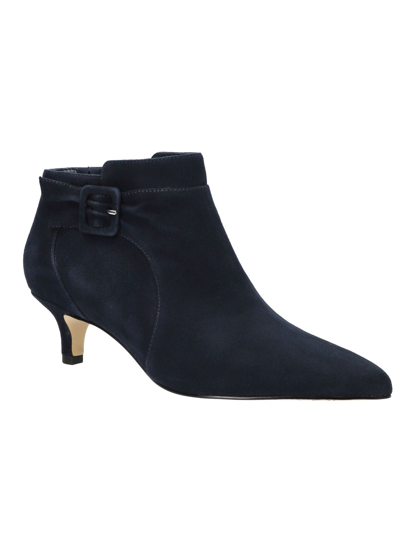 BELLA VITA Womens Navy Padded Buckle Accent Goring Bindi Pointed Toe Kitten Heel Zip-Up Leather Booties 5.5 M