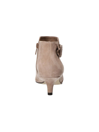 BELLA VITA Womens Beige Padded Buckle Accent Goring Bindi Pointed Toe Kitten Heel Zip-Up Leather Booties 8.5 WW