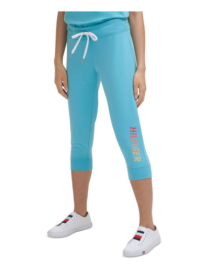 TOMMY HILFIGER SPORT Womens Aqua Tie Drawstring Waist Joggers Logo Graphic Active Wear Capri Pants XS