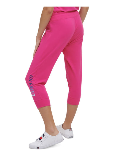 TOMMY HILFIGER Womens Pink Cotton Blend Tie Drawstring Waist Joggers Logo Graphic Active Wear Capri Pants M