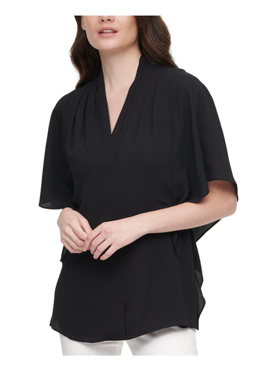 CALVIN KLEIN Womens Stretch Pleated Draped V-neck Flutter Sleeve Wear To Work Top