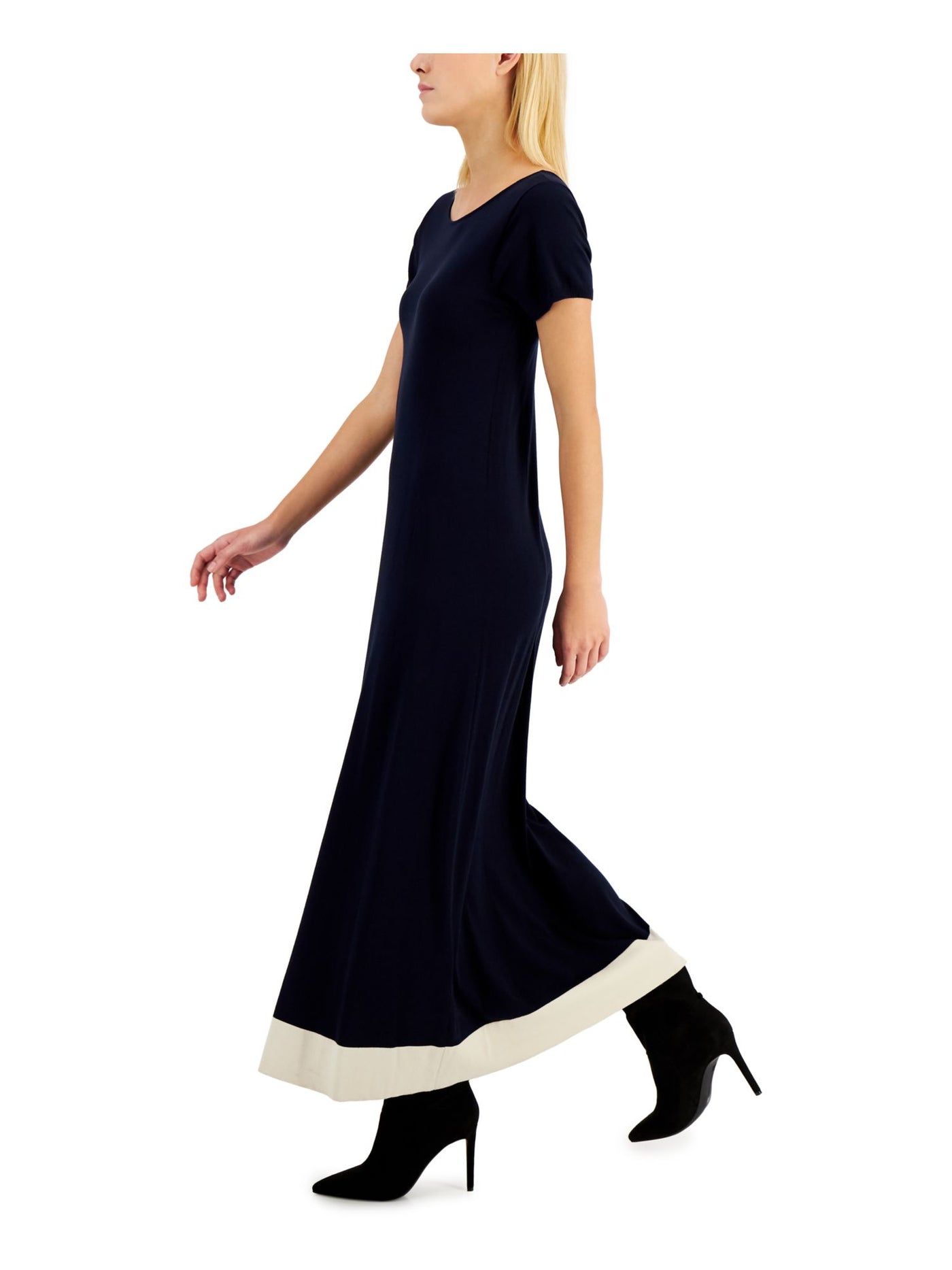 MAX MARA WEEKEND Womens Navy Short Sleeve Scoop Neck Maxi Party Fit + Flare Dress S