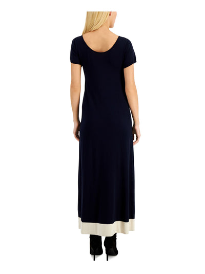 MAX MARA WEEKEND Womens Navy Short Sleeve Scoop Neck Maxi Party Fit + Flare Dress S