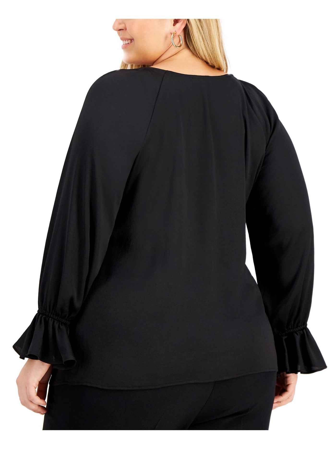 BAR III Womens Black Long Sleeve V Neck Wear To Work Top 1X