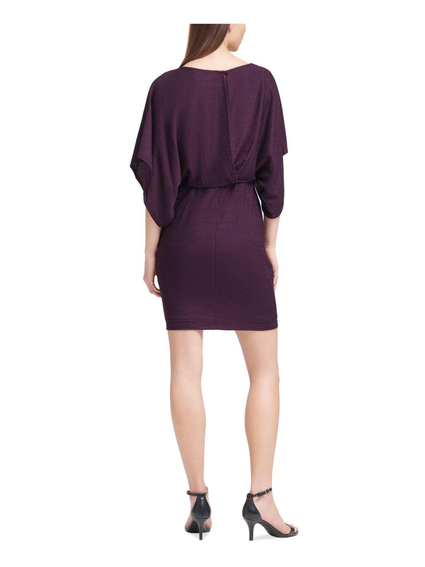 JESSICA HOWARD Womens Purple Stretch Textured Metallic Partially Lined Dolman Sleeve Boat Neck Short Evening Blouson Dress 6