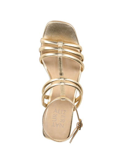 NATURALIZER Womens Gold Non-Slip Comfort Starla Square Toe Stiletto Buckle Leather Dress Heeled Sandal 9.5 M