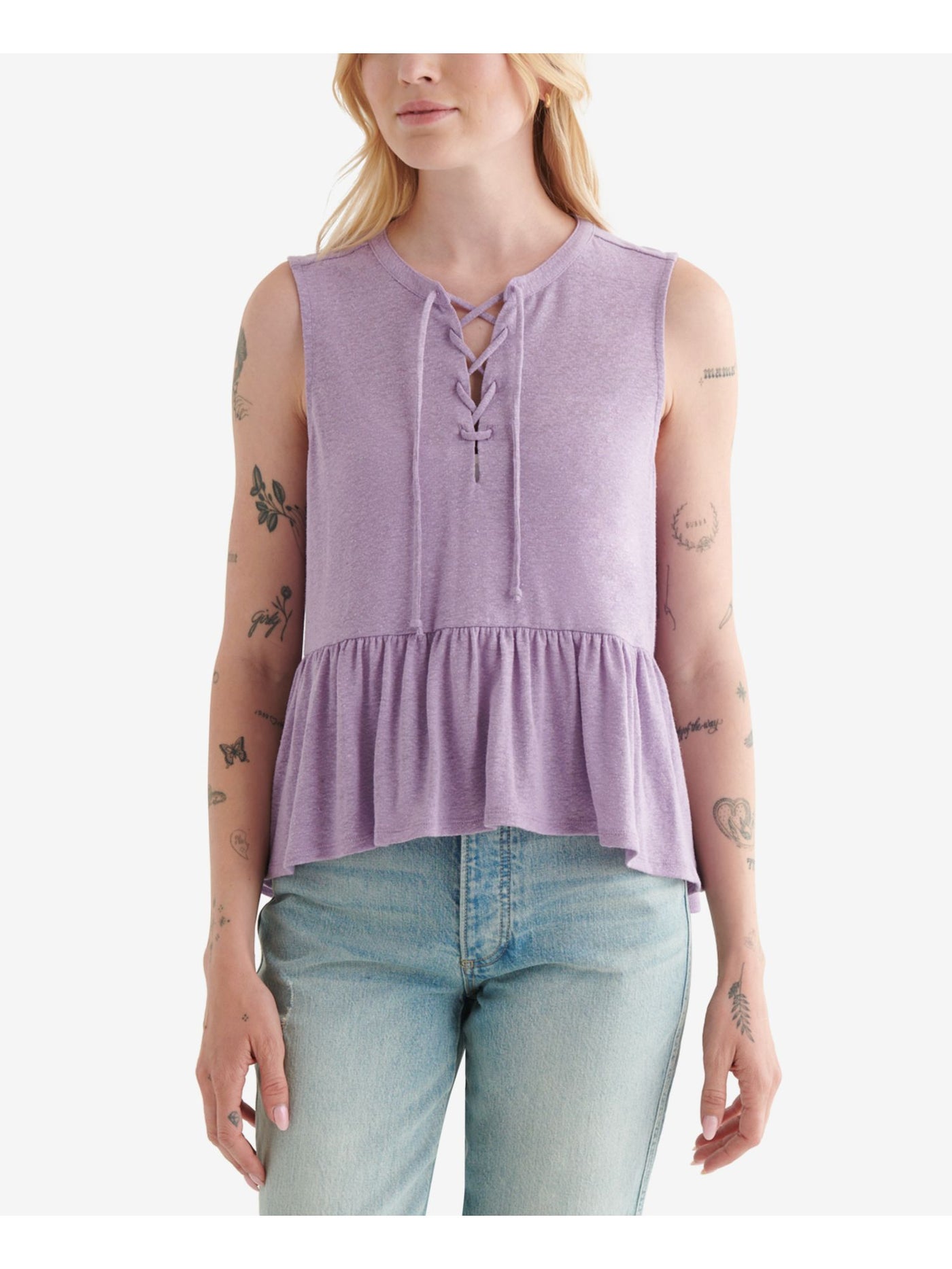 LUCKY BRAND Womens Purple Stretch Sleeveless Hi-Lo Top Petites SP