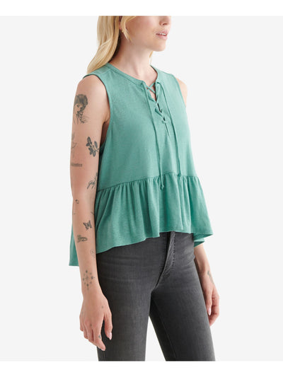 LUCKY BRAND Womens Green Stretch Sleeveless Peplum Top S