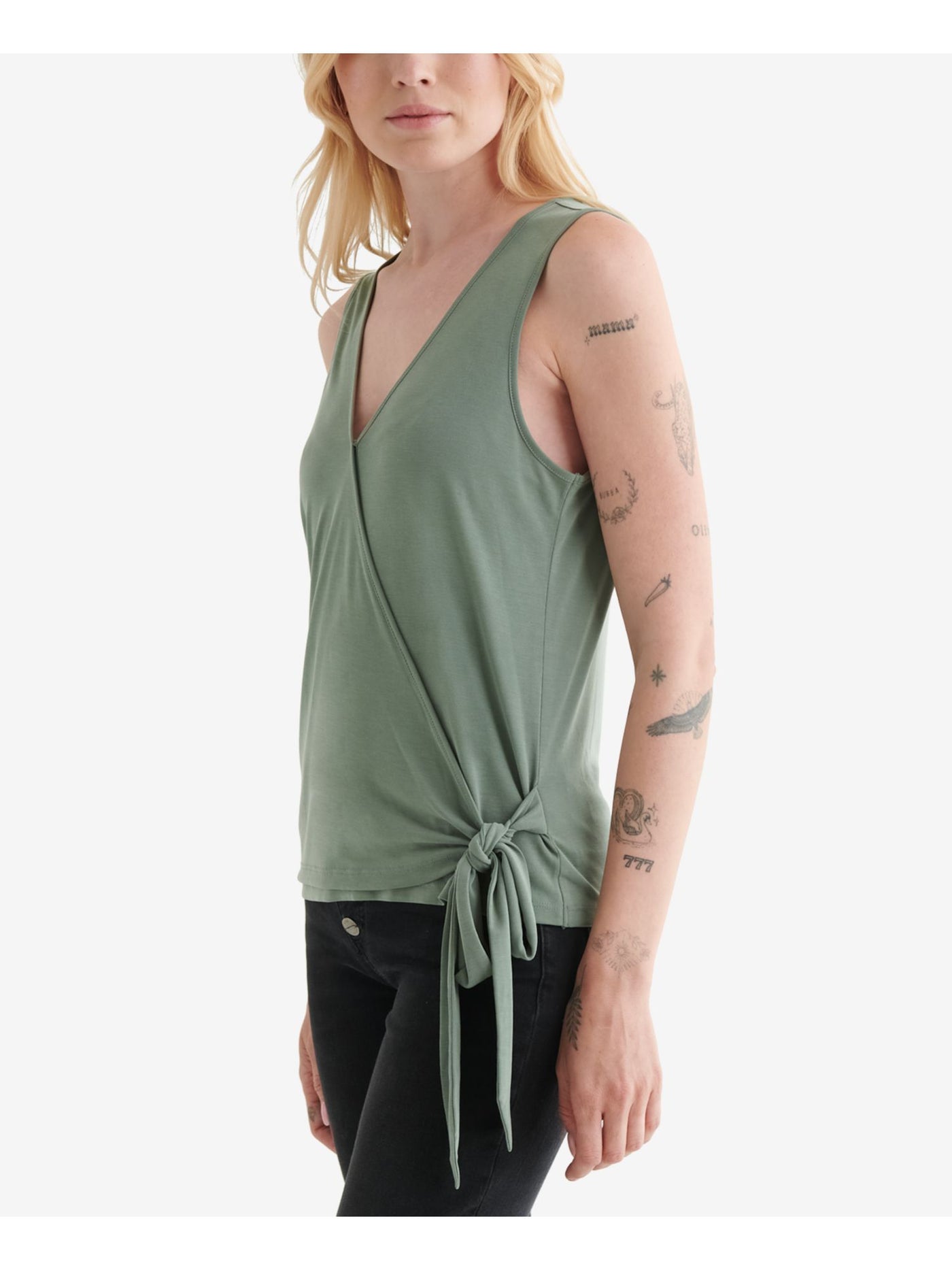 LUCKY BRAND Womens Green Tie Sleeveless V Neck Tank Top XS