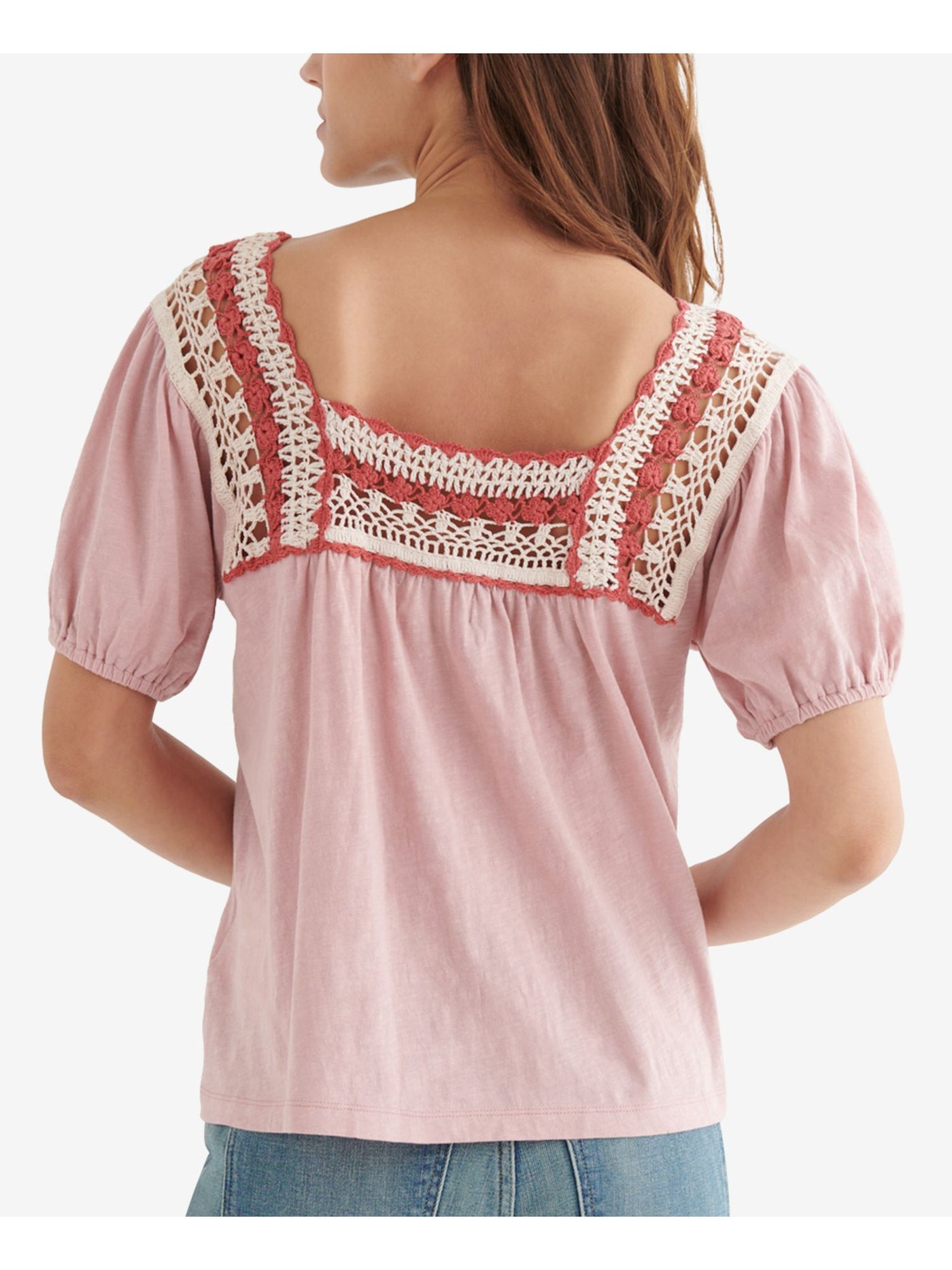 LUCKY BRAND Womens Pink Short Sleeve Square Neck Top XS