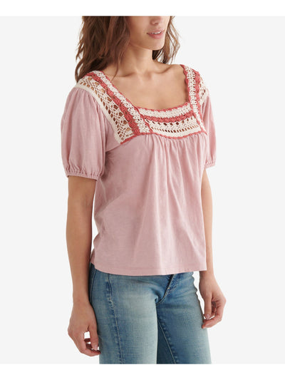 LUCKY BRAND Womens Pink Short Sleeve Square Neck Top XS