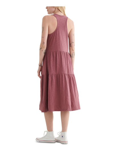 LUCKY BRAND Womens Pink Racerback Button Front Tiered Unlined Sleeveless Scoop Neck Below The Knee Shift Dress XS