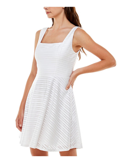 JUMP APPAREL Womens White Stretch Zippered Lined Square Neck Above The Knee Party Fit + Flare Dress M