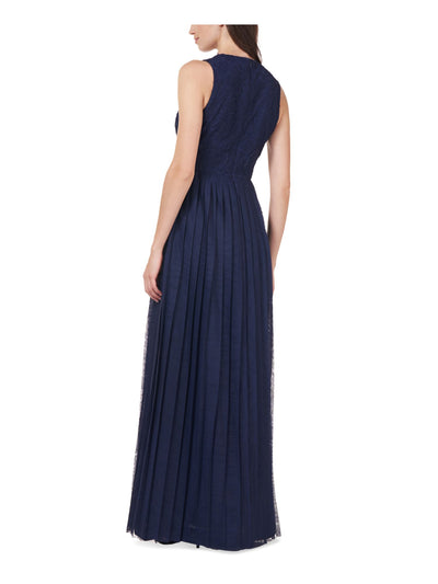 JS COLLECTION Womens Navy Zippered Pleated Sheer Lined Embellished Sleeveless V Neck Full-Length Formal Gown Dress 6