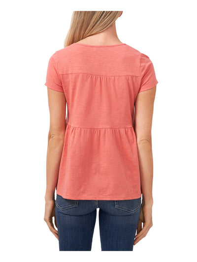 CECE Womens Coral Cotton Blend Short Sleeve Crew Neck T-Shirt S