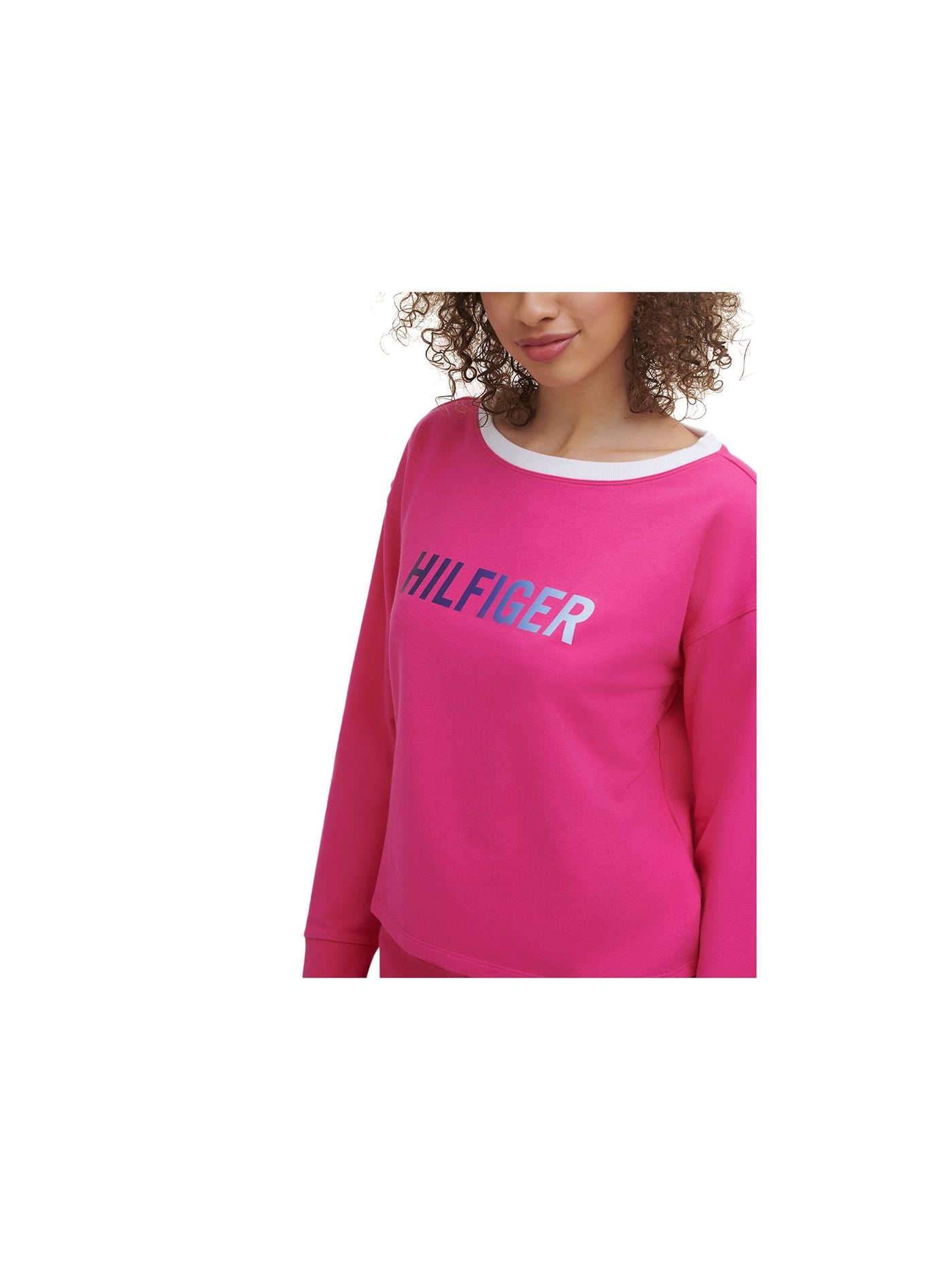 TOMMY HILFIGER Womens Pink Stretch Logo Graphic Long Sleeve Crew Neck Sweatshirt XS