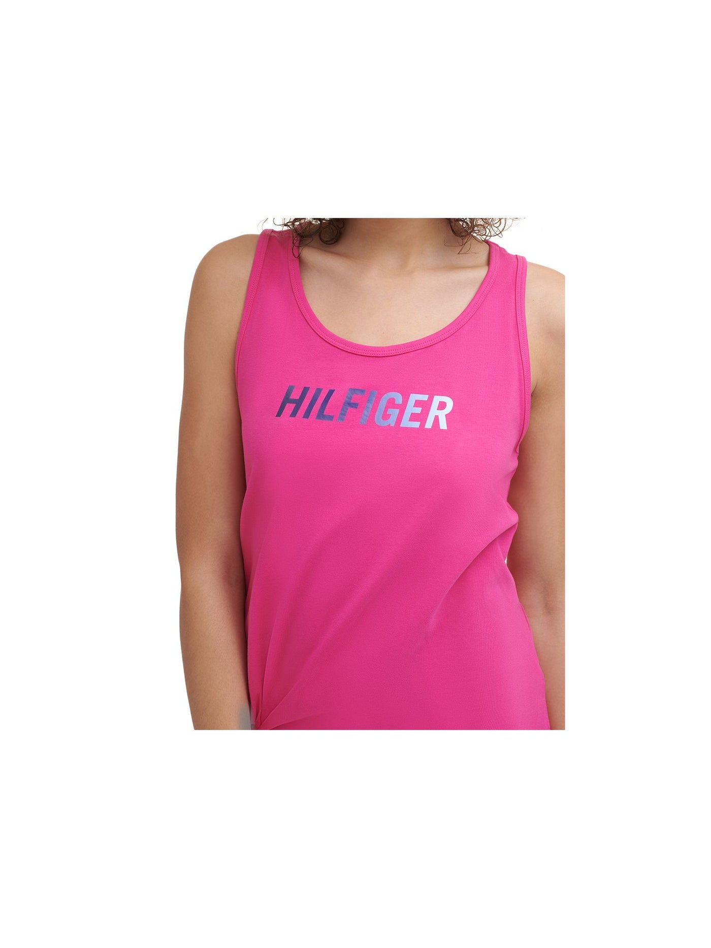 TOMMY HILFIGER SPORT Womens Pink Cotton Blend Logo Graphic Sleeveless Scoop Neck Active Wear Tank Top XS
