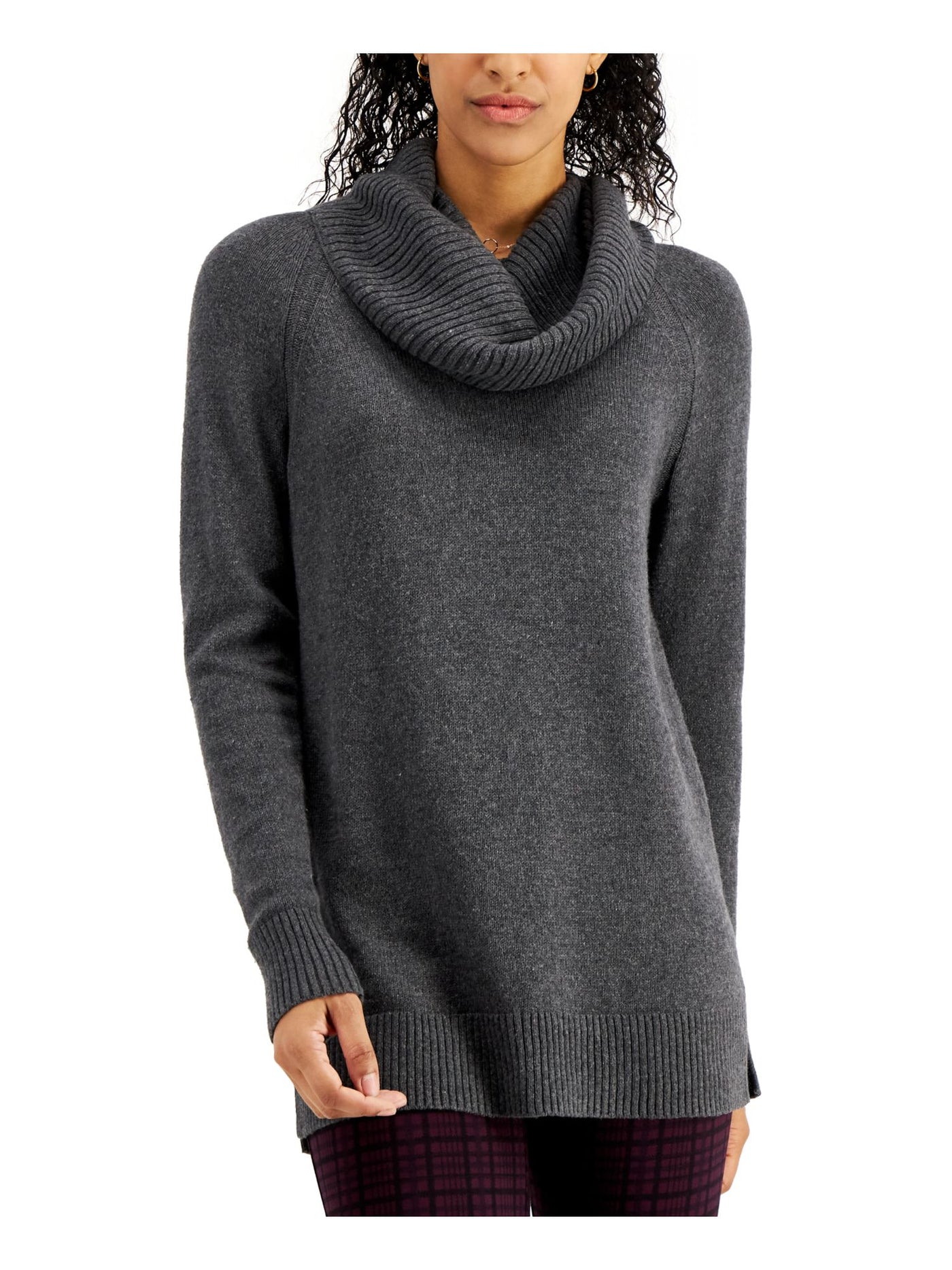 STYLE & COMPANY Womens Knit Ribbed Removable Scarf Long Sleeve Crew Neck Tunic Sweater