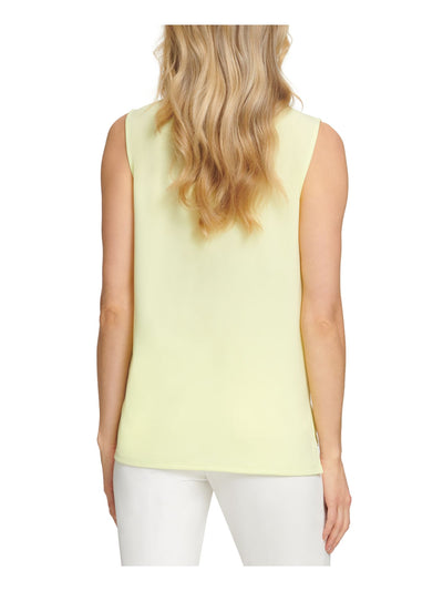 DKNY Womens Yellow Slitted Textured Layered Vented Hem Sleeveless Jewel Neck Top M