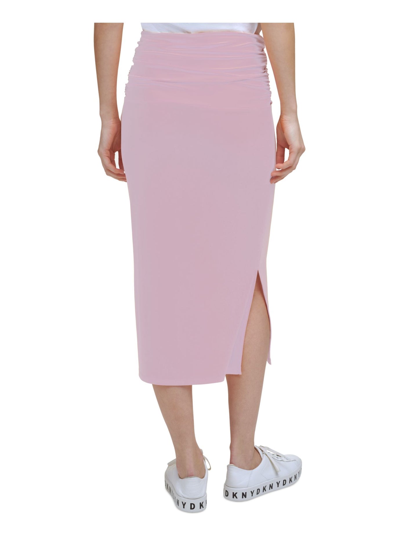 DKNY Womens Stretch Ruched Slitted Pull-on Style Unlined Midi Wear To Work Pencil Skirt