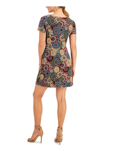 CONNECTED APPAREL Womens Red Printed Scoop Neck Short Cocktail Fit + Flare Dress Petites 6P