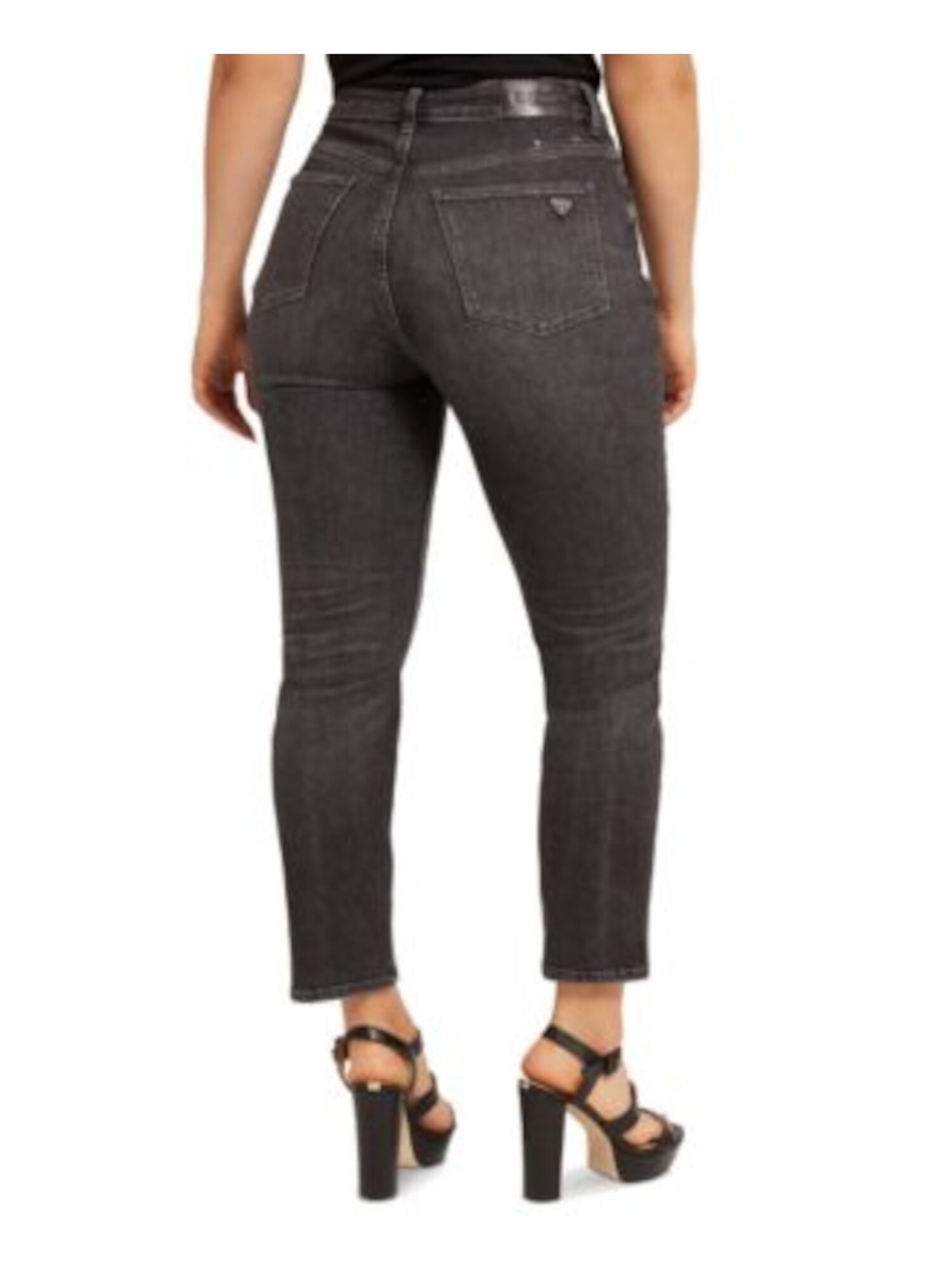 GUESS Womens Black Denim Distressed Pocketed Zippered High Waist Jeans 30