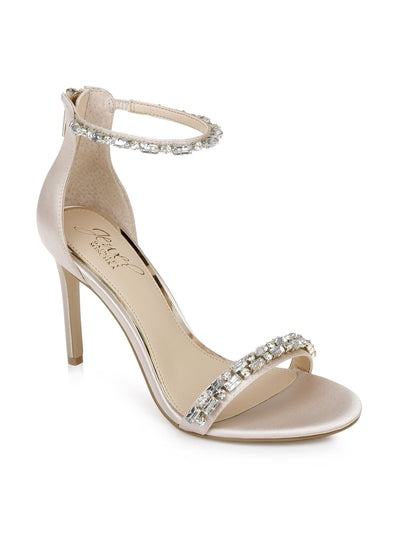 JEWEL BADGLEY MISCHKA Womens Beige Padded Embellished Ankle Strap Campbell Open Toe Stiletto Zip-Up Dress Heeled Sandal 10 M