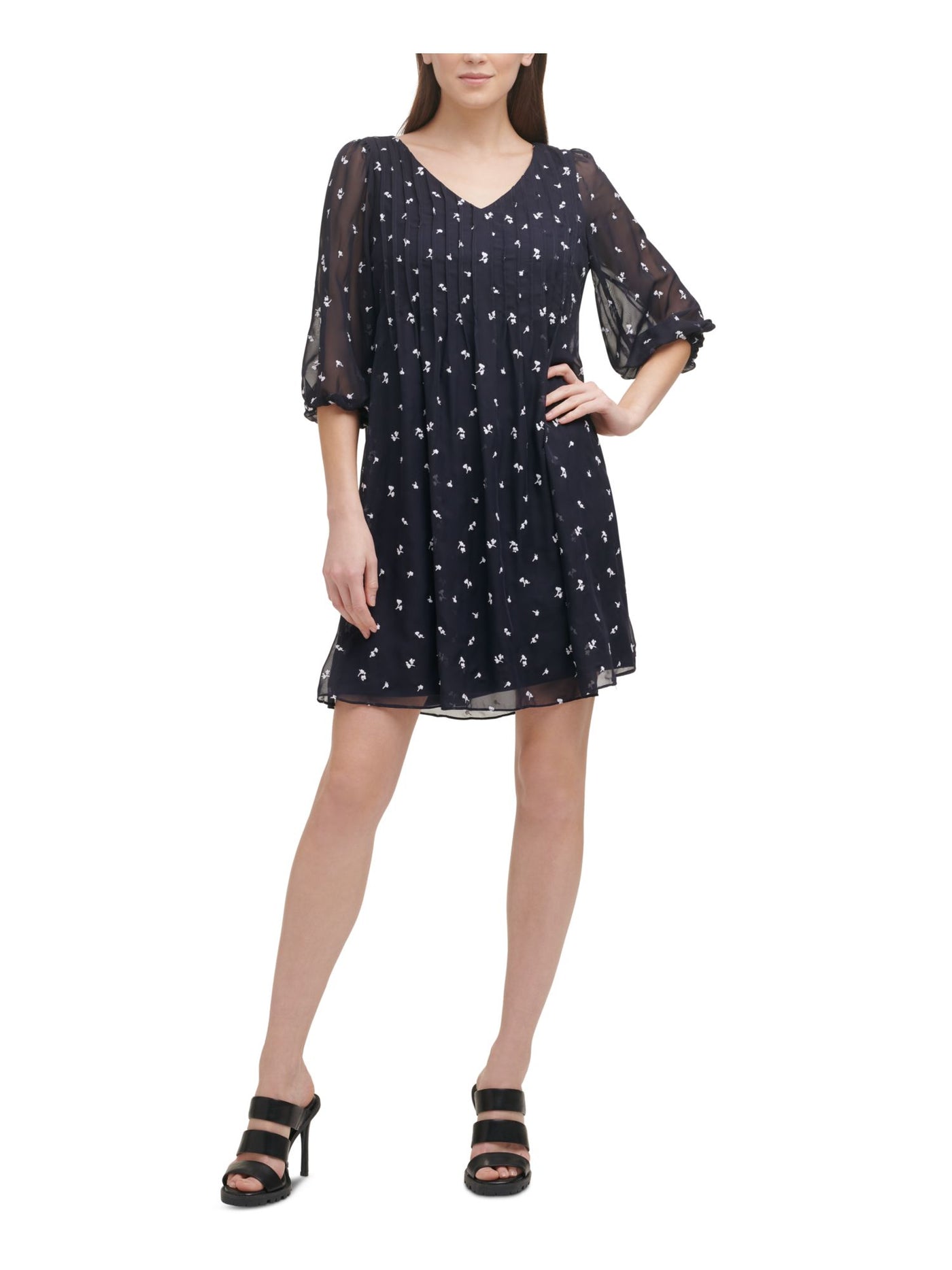 dkny navy pleated dress Dkny Women's Pleated Jewel Neck Dress - Indigo