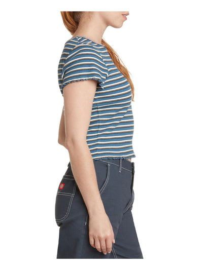 DICKIES Womens Blue Striped Short Sleeve Crew Neck T-Shirt Juniors L