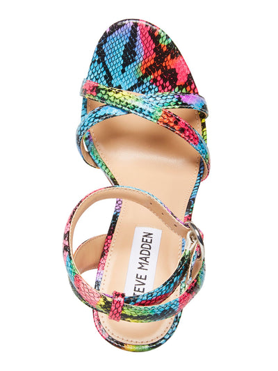 STEVE MADDEN Womens Purple Multicolor Snake Print 2" Platform Ankle Strap Padded Marciana Open Toe Stiletto Buckle Heeled Sandal 9 M