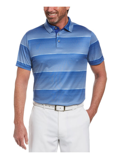 PGA TOUR Mens Blue Striped Athletic Fit Moisture Wicking Polo L