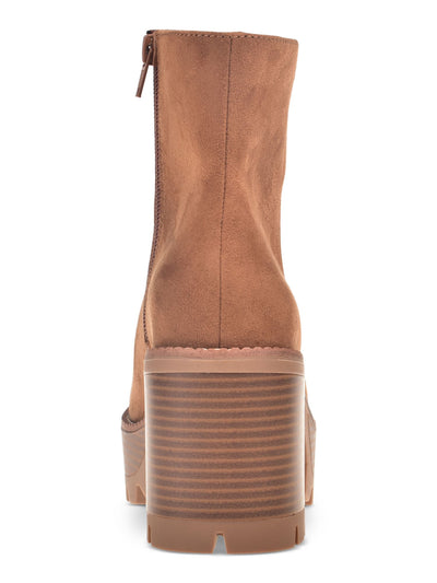WILD PAIR Womens Brown 1-1/2" Platform Cushioned Breathable Margoee Round Toe Stacked Heel Zip-Up Booties 8 M