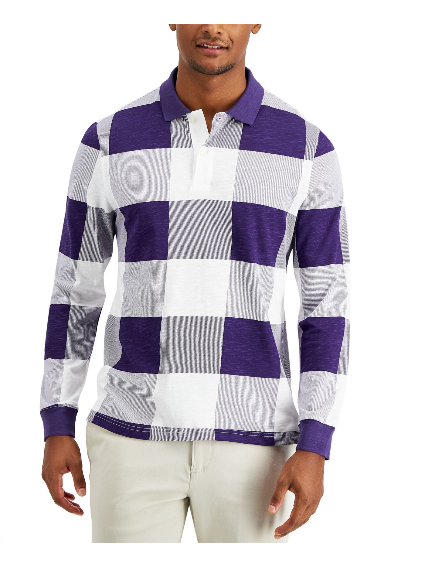 CLUBROOM Mens Purple Gingham Polo S