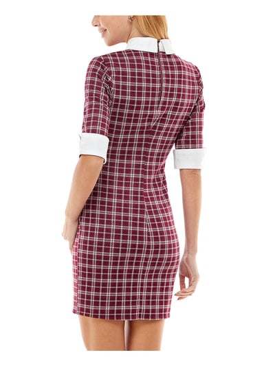 KINGSTON GREY Womens Maroon Zippered Unlined Elbow Sleeve Point Collar Short Party Body Con Dress XXS