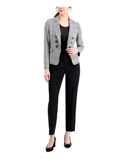 LE SUIT Womens Black Pocketed Lined Double Breasted Shoulder Pads Houndstooth Wear To Work Blazer Jacket 6