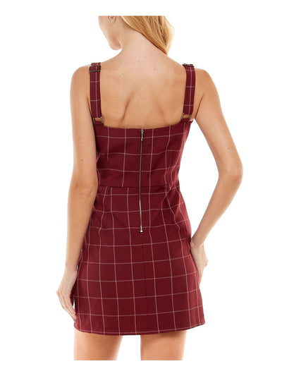 KINGSTON GREY Womens Zippered Darted Adjustable Straps Sleeveless Square Neck Mini Sheath Dress