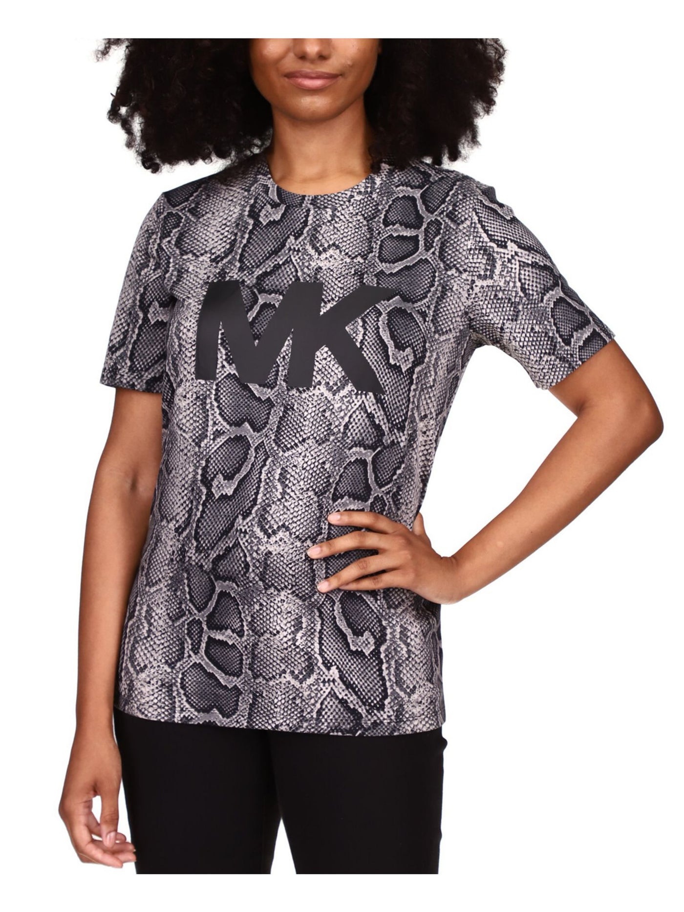 MICHAEL MICHAEL KORS Womens Gray Logo Graphic Short Sleeve Crew Neck T-Shirt Petites P\L