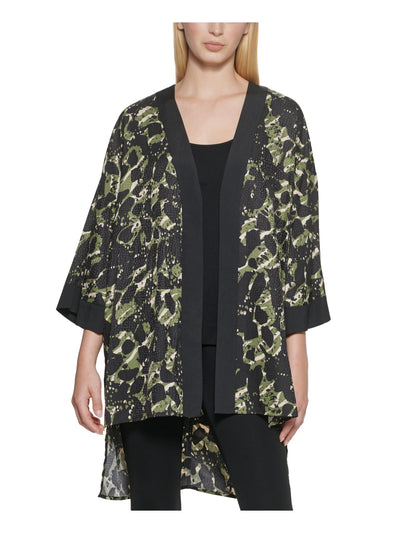 KARL LAGERFELD PARIS Womens Green Open Front Hi-lo Hem Kimono Printed Jacket S